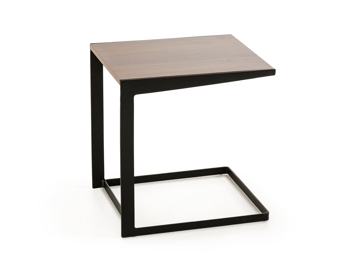 19" Walnut Veneer and Metal End Table