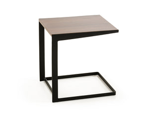 19" Walnut Veneer and Metal End Table