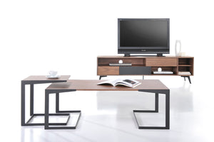 19" Walnut Veneer and Metal End Table