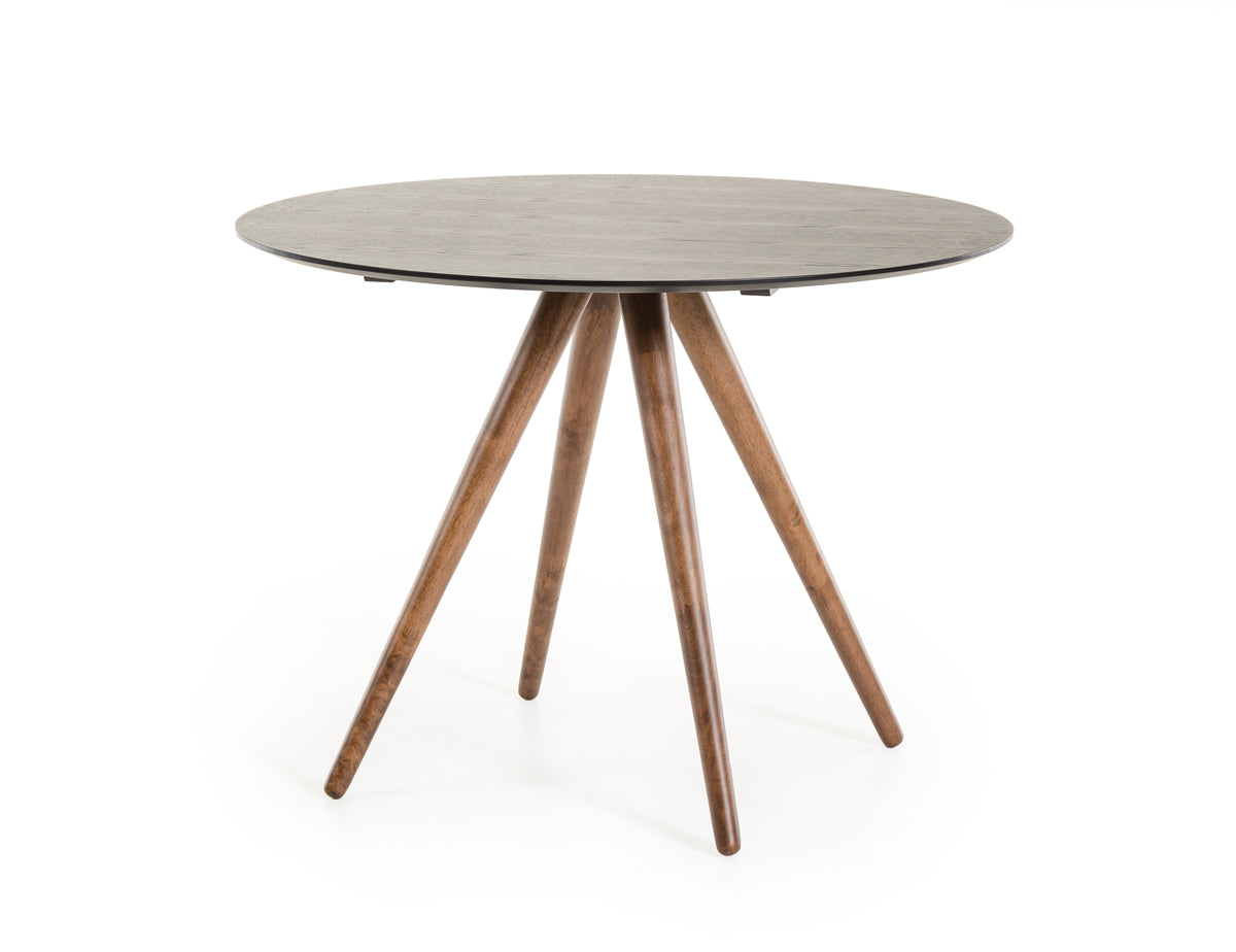 30" Black and Walnut Wood and Veneer Dining Table