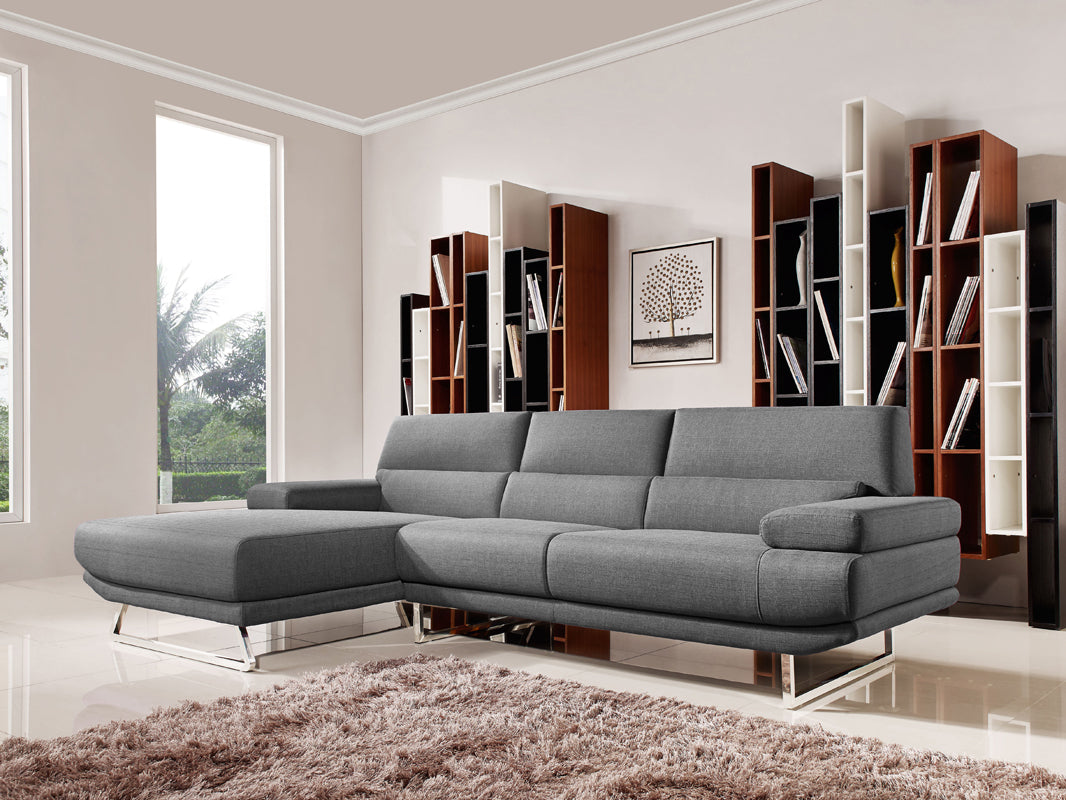 32" Grey Fabric  Foam  Wood  and Steel Sectional Sofa