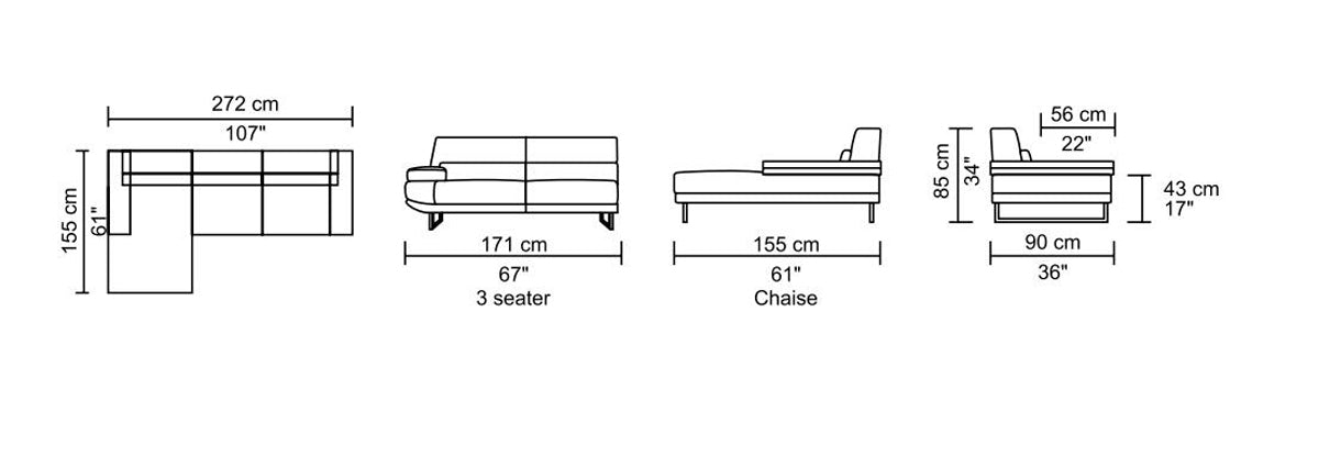 32" Grey Fabric  Foam  Wood  and Steel Sectional Sofa