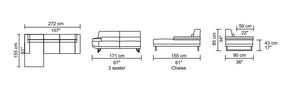 32" Grey Fabric  Foam  Wood  and Steel Sectional Sofa