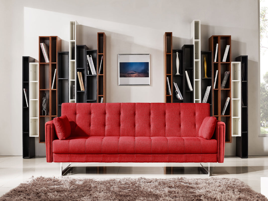 35" Red Fabric  Foam  Wood  and Steel Sofa Bed