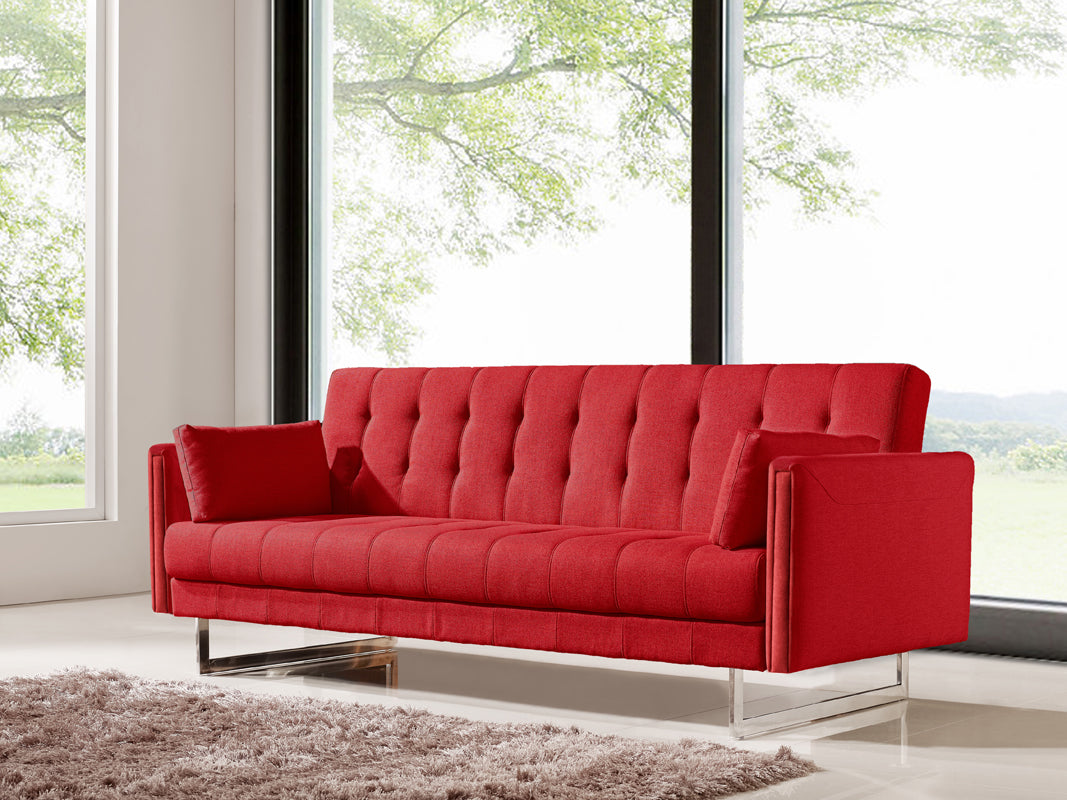 35" Red Fabric  Foam  Wood  and Steel Sofa Bed
