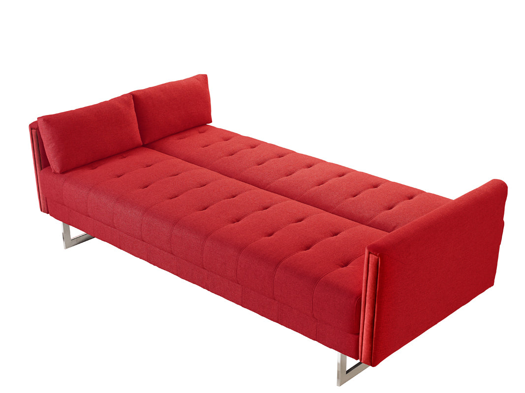 35" Red Fabric  Foam  Wood  and Steel Sofa Bed