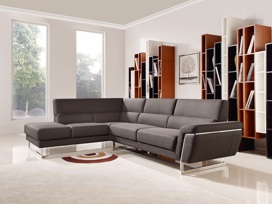 34" Brown Fabric  Foam  Wood  and Steel Sectional Sofa