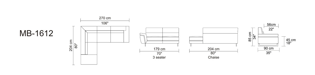 34" Brown Fabric  Foam  Wood  and Steel Sectional Sofa