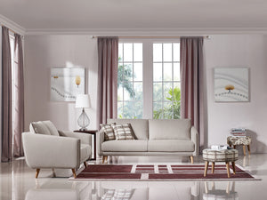 34" Beige Fabric  Foam  and Wood Sofa Set