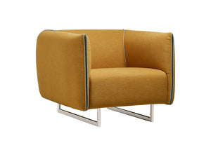 29" Grey and Yellow Fabric Foam  Metal  and Wood Sofa Set