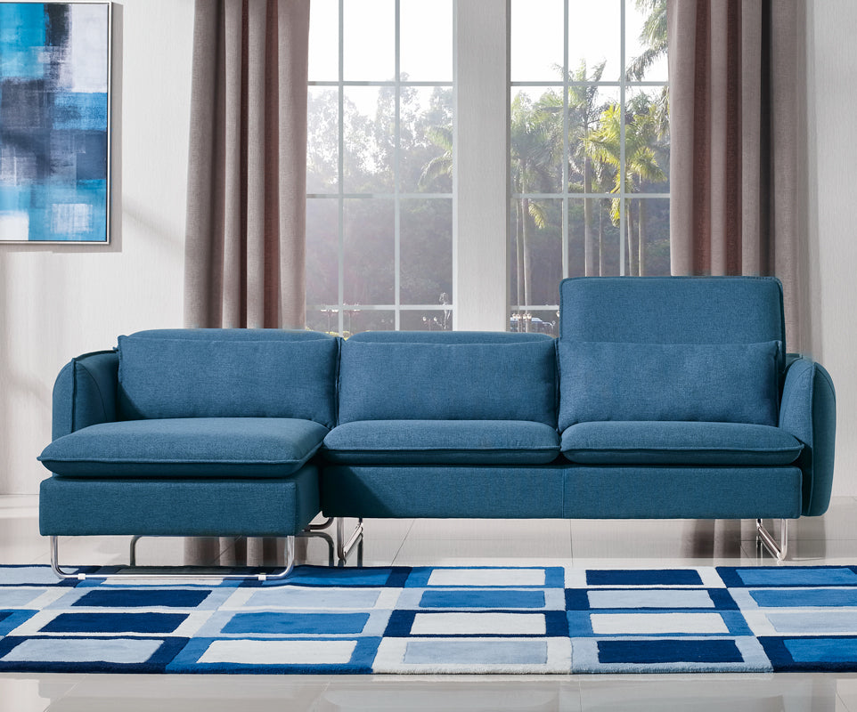37" Blue Fabric  Foam  Wood  and Steel Sectional Sofa