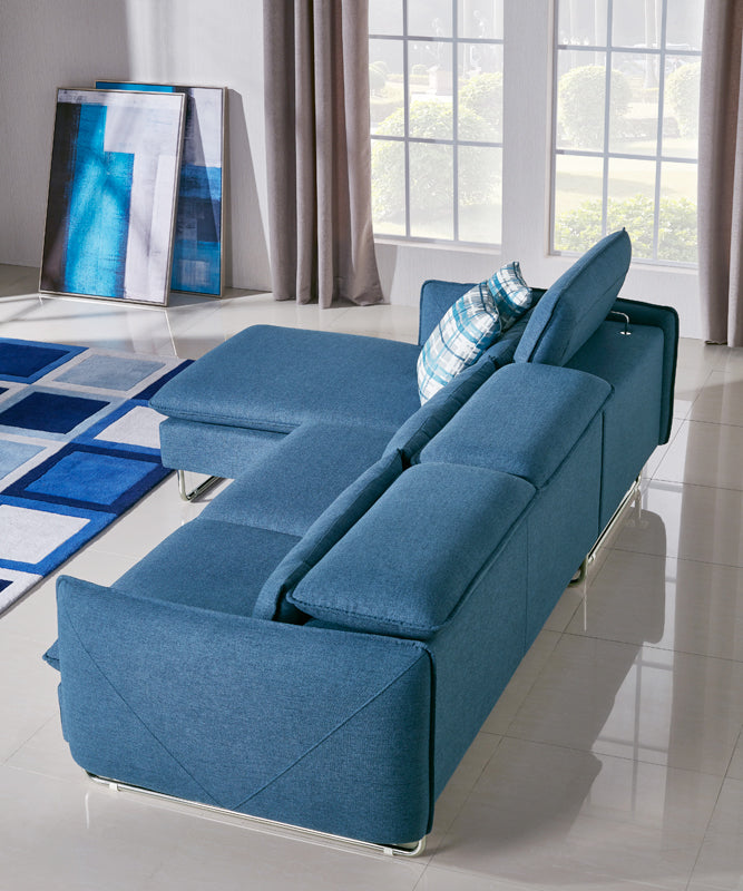 37" Blue Fabric  Foam  Wood  and Steel Sectional Sofa