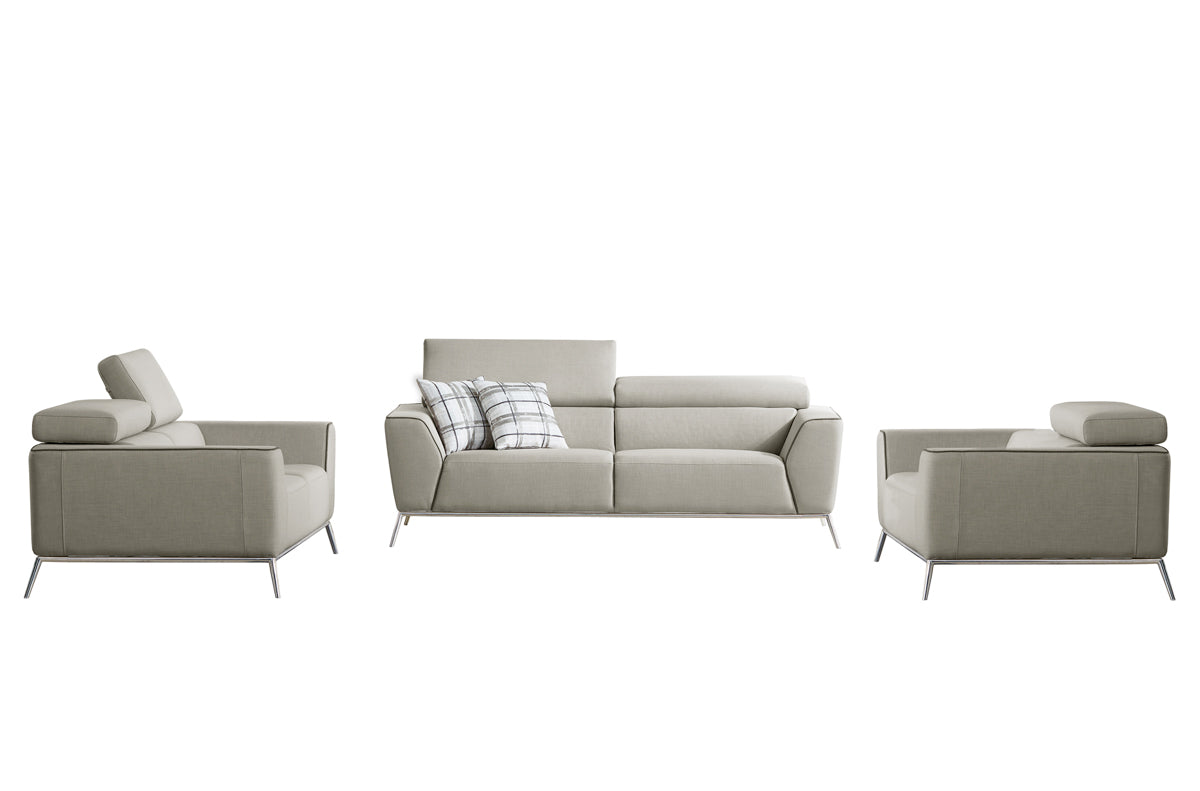 38" Beige and Brown Fabric  Foam  Steel  and Wood Sofa Set