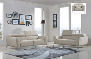 38" Beige and Brown Fabric  Foam  Steel  and Wood Sofa Set