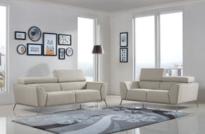38" Beige and Brown Fabric  Foam  Steel  and Wood Sofa Set
