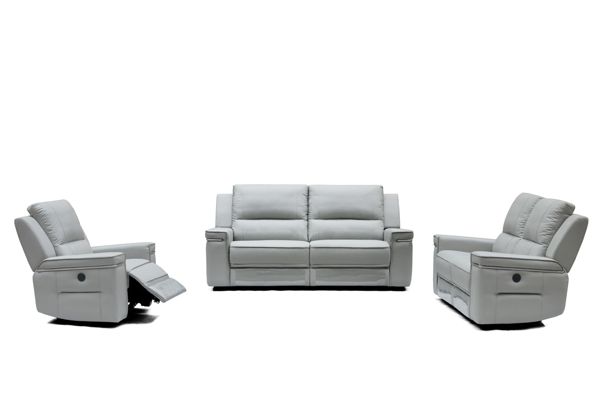 39" Grey Leather Foam  Steel  and Wood Sofa Set