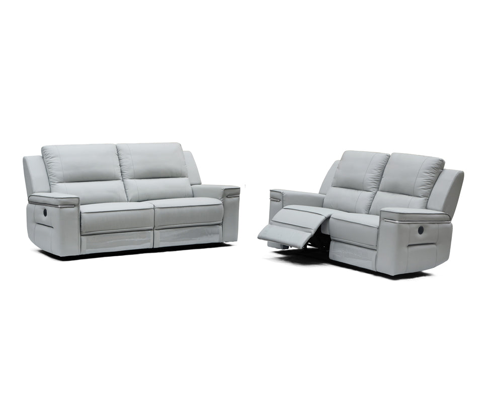39" Grey Leather Foam  Steel  and Wood Sofa Set
