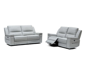 39" Grey Leather Foam  Steel  and Wood Sofa Set