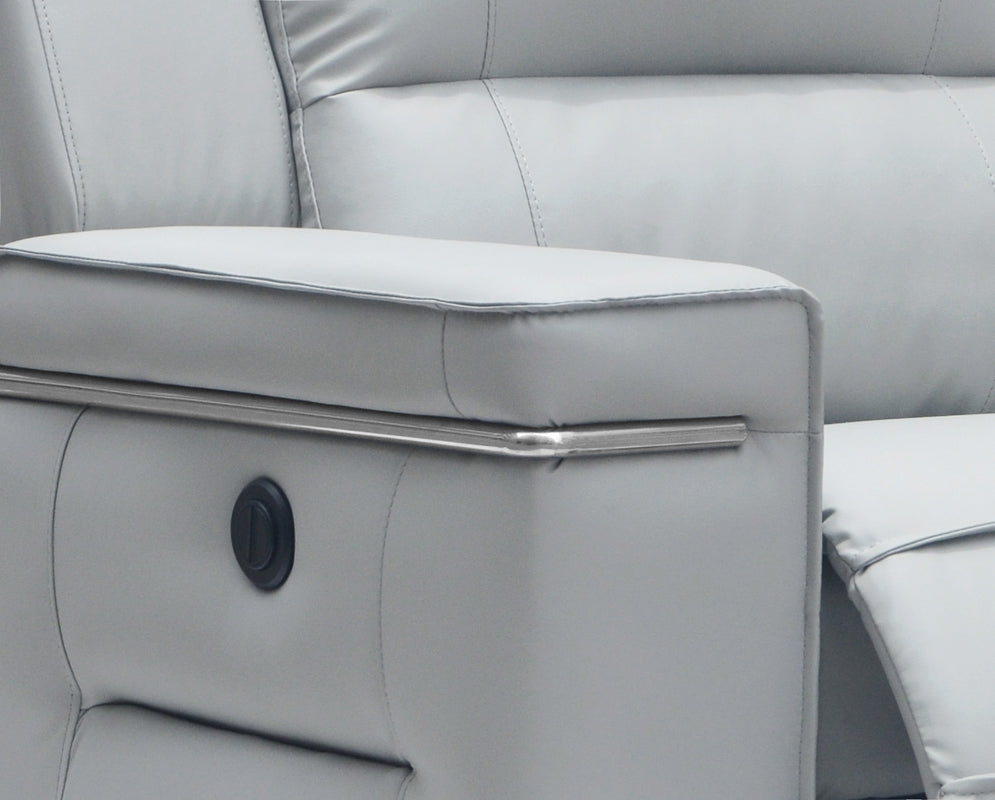 39" Grey Leather Foam  Steel  and Wood Sofa Set