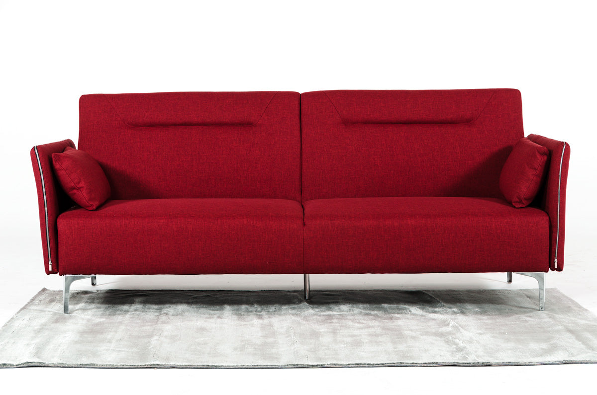 35" Red Fabric  Foam  Steel  and Wood Single Sofa