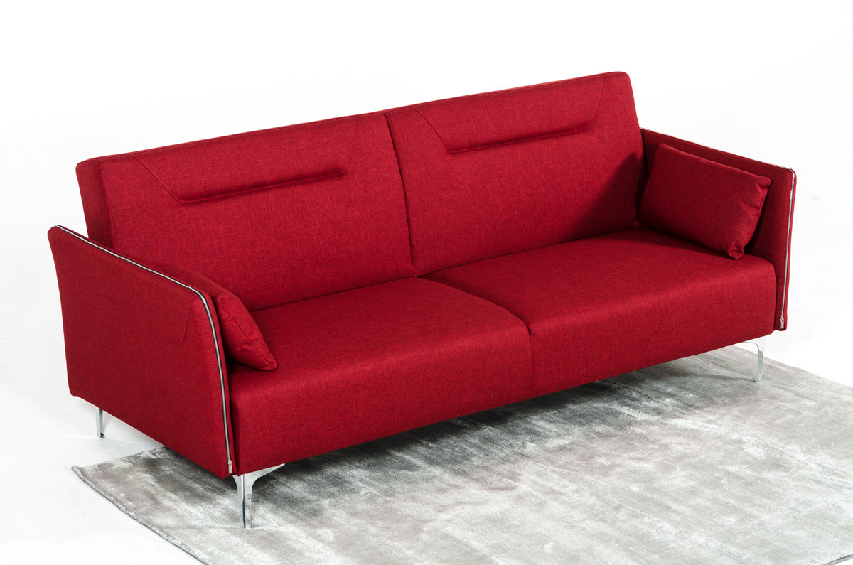 35" Red Fabric  Foam  Steel  and Wood Single Sofa