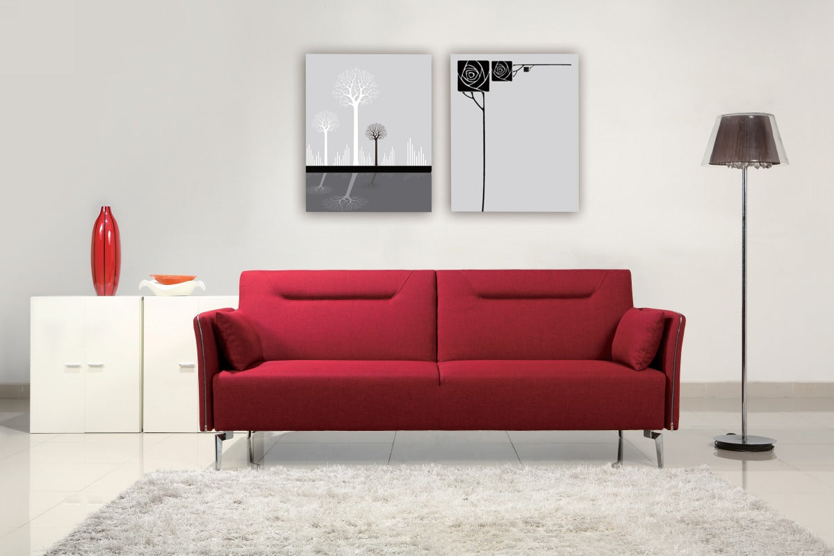 35" Red Fabric  Foam  Steel  and Wood Single Sofa