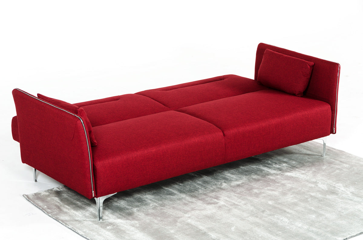 35" Red Fabric  Foam  Steel  and Wood Single Sofa