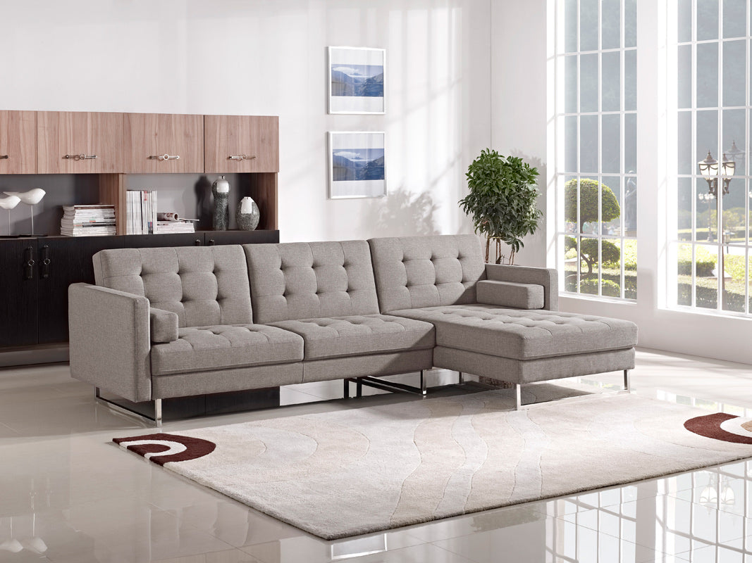 35" Brown Fabric  Foam  Wood  and Steel Sectional Sofa