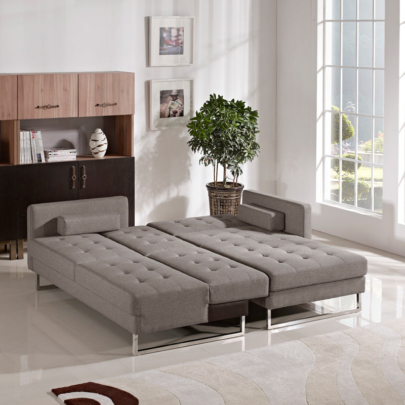 35" Brown Fabric  Foam  Wood  and Steel Sectional Sofa
