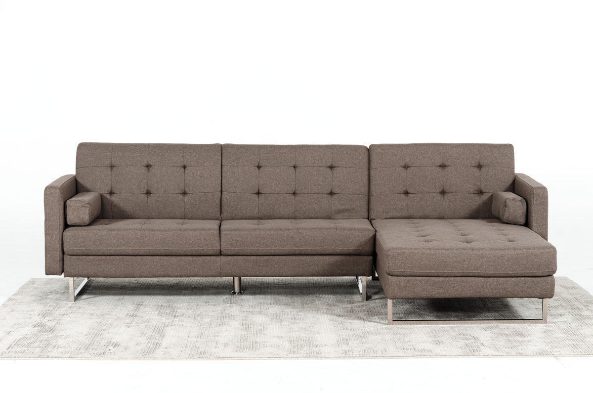 35" Brown Fabric  Foam  Wood  and Steel Sectional Sofa