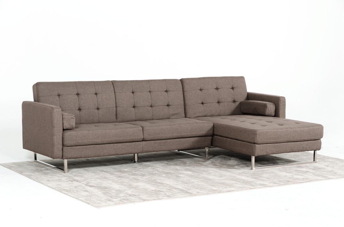 35" Brown Fabric  Foam  Wood  and Steel Sectional Sofa