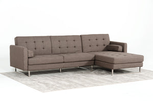 35" Brown Fabric  Foam  Wood  and Steel Sectional Sofa