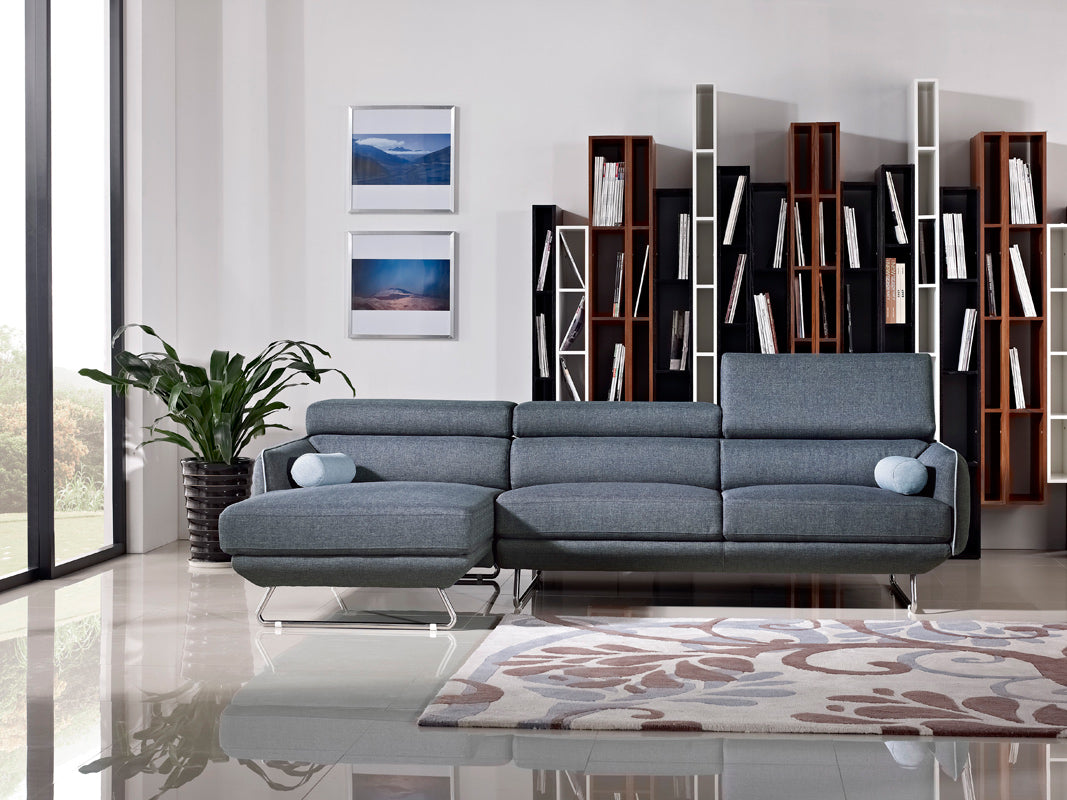 38" Blue Fabric  Foam  Wood  and Steel Sectional Sofa