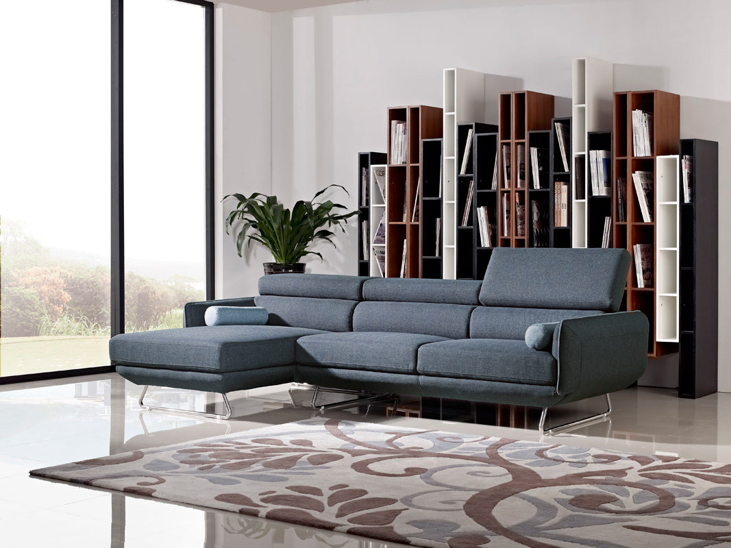 38" Blue Fabric  Foam  Wood  and Steel Sectional Sofa