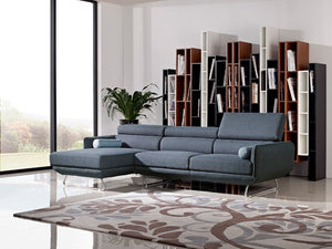 38" Blue Fabric  Foam  Wood  and Steel Sectional Sofa