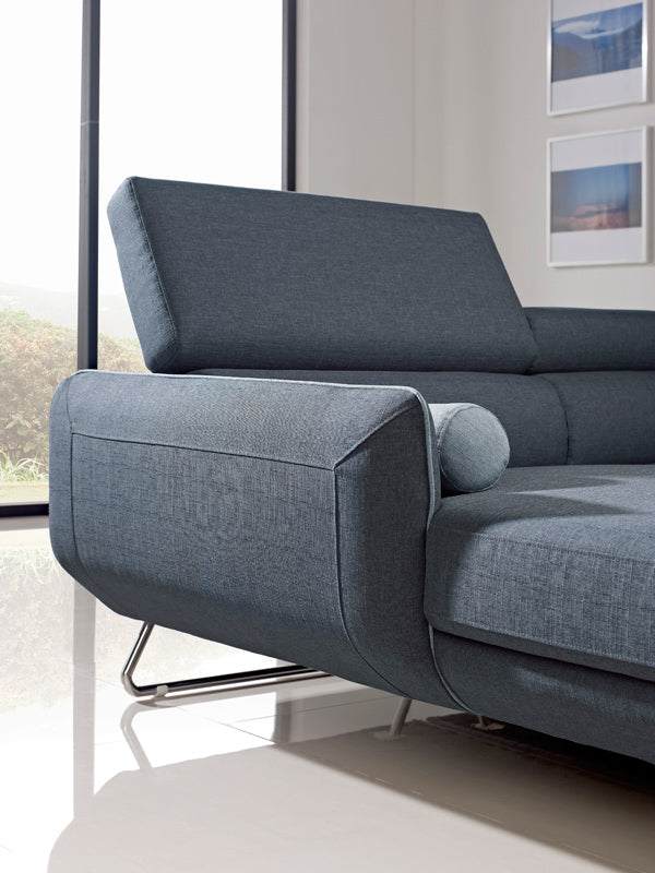38" Blue Fabric  Foam  Wood  and Steel Sectional Sofa