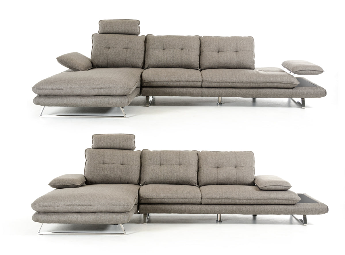 34" Grey Foam  Steel  Wood  and Veneer Sectional Sofa