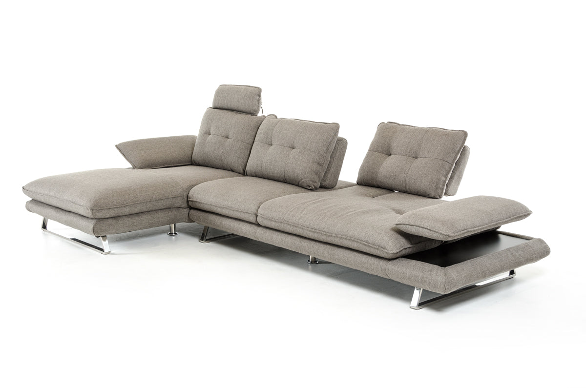 34" Grey Foam  Steel  Wood  and Veneer Sectional Sofa