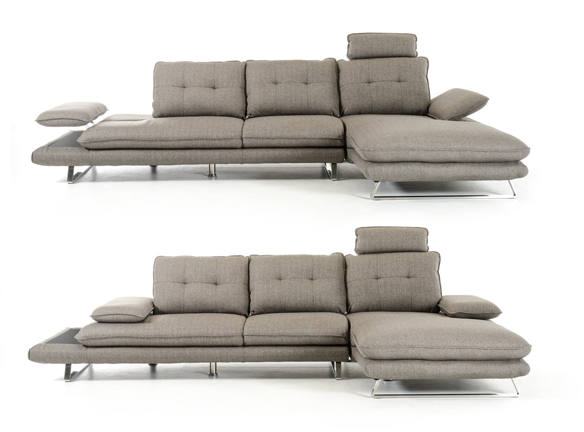 34" Grey Fabric  Foam  Wood  and Steel Sectional Sofa