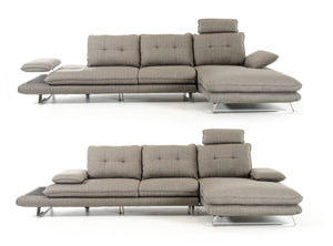 34" Grey Fabric  Foam  Wood  and Steel Sectional Sofa