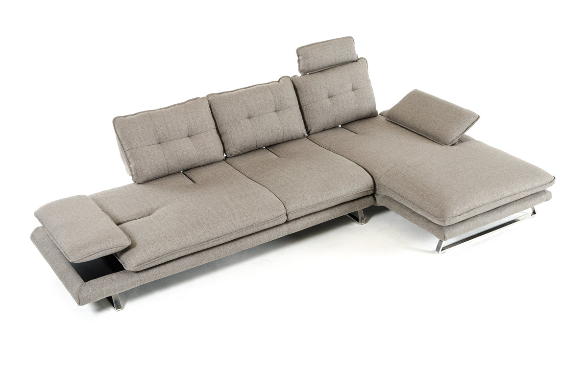 34" Grey Fabric  Foam  Wood  and Steel Sectional Sofa