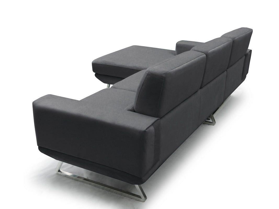 33" Dark Grey Fabric  Foam  Wood  and Steel Sectional Sofa