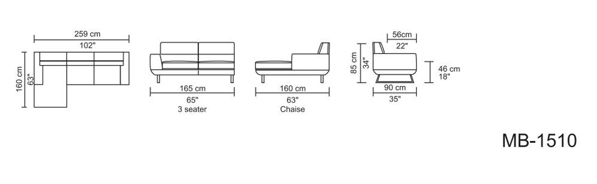 33" Dark Grey Fabric  Foam  Wood  and Steel Sectional Sofa