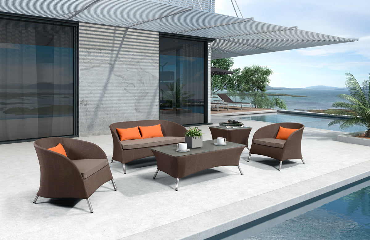 31" Brown Mesh  Aluminum  and Glass Sofa Set