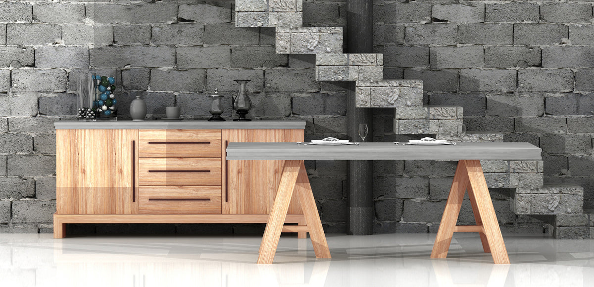 30" Concrete and Solid Acacia Wood Dining Table