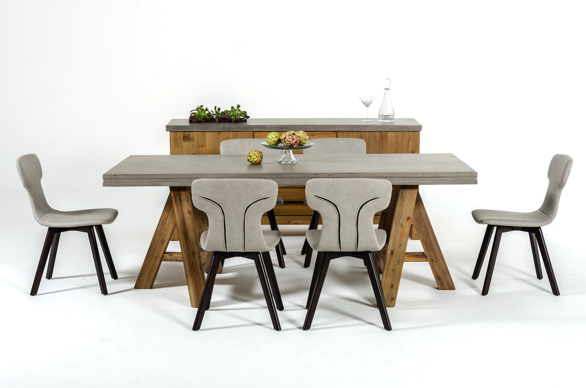 30" Concrete and Solid Acacia Wood Dining Table
