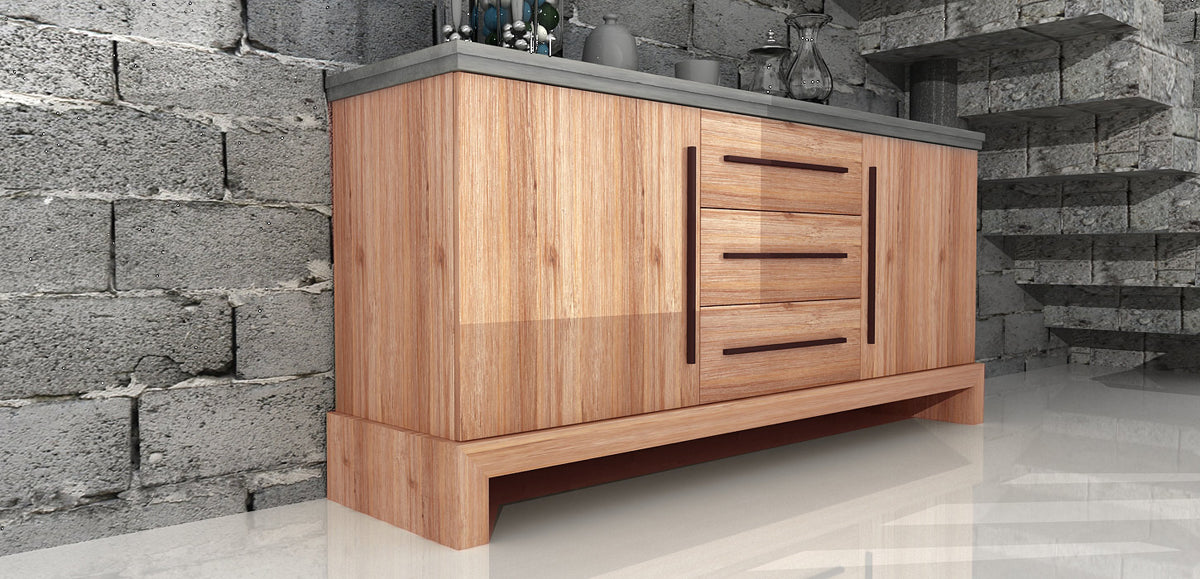34" Concrete and Solid Acacia Wood Buffet