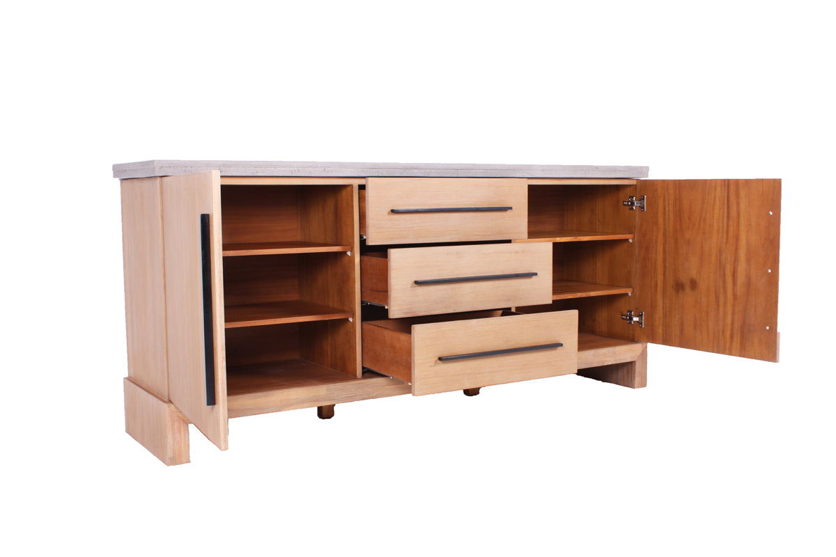 34" Concrete and Solid Acacia Wood Buffet
