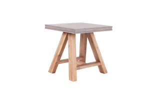 22" Concrete and Solid Acacia Wood End Table