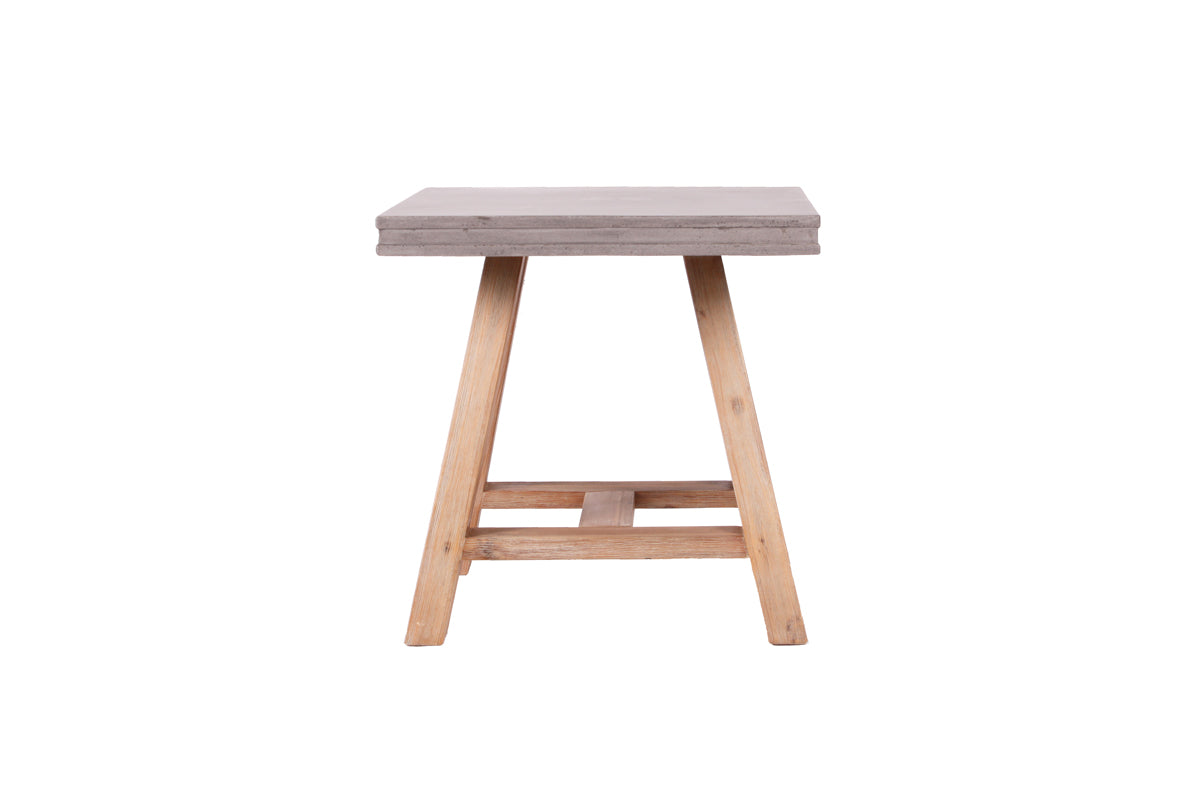 22" Concrete and Solid Acacia Wood End Table